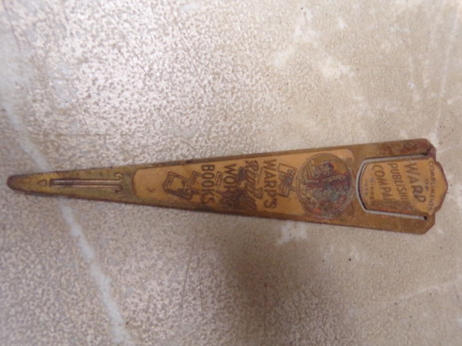Old Brass Advertising Book Marker Warp Publishing Minden Nebraska