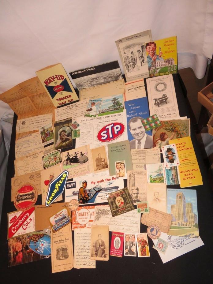 Vintage Advertising Paper Lot Postcards Goodyear Political Tobacco &More (p266)