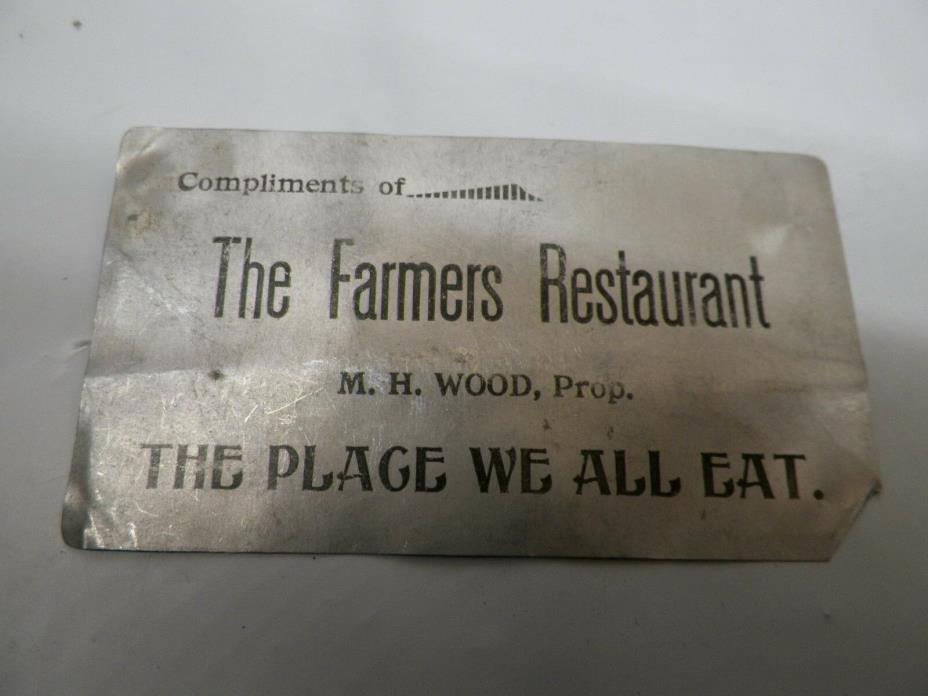 Old Metal Picture Business Card M H Wood Restruant believe in  Wichita Kansas