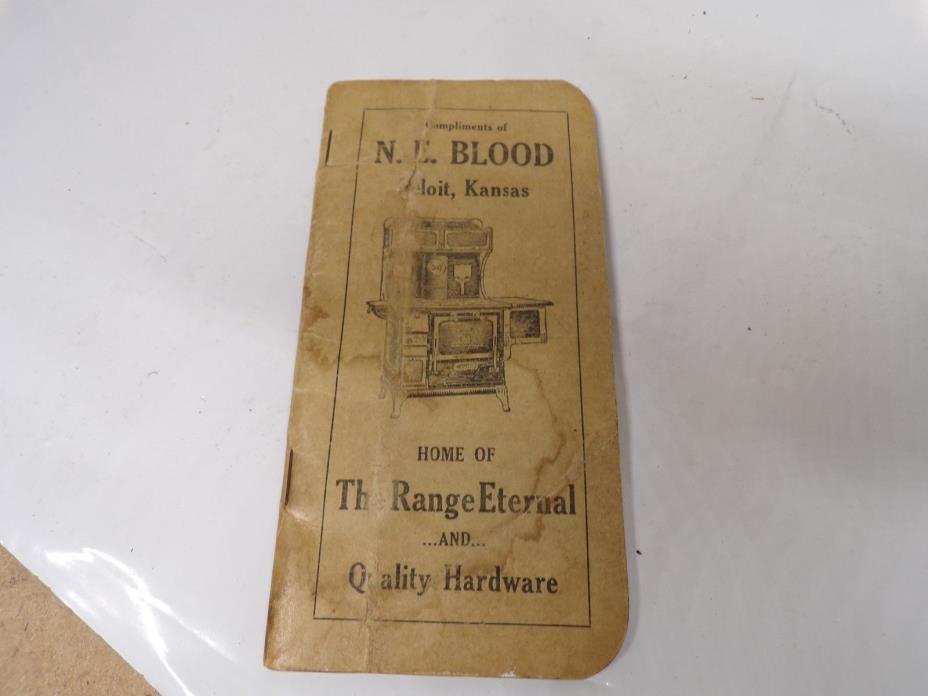 1920 Pocket Ledger N E Blood Beloit Kansas Hardware Wood Stoves local names