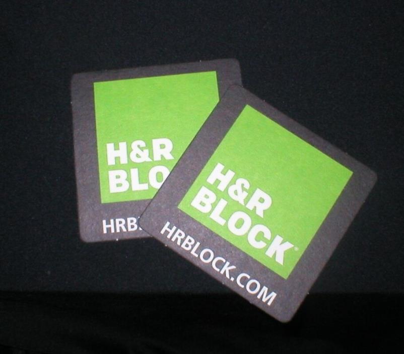H & R Block Tax black & green coasters 3.5