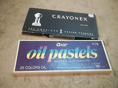 2 Old Collectable Crayon Boxes one is oil Pastels mostly Full