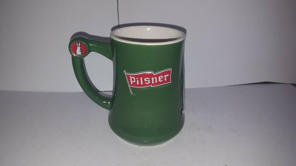 Molson Old Style Pilsner Beer Mug Cup Glass White Rabbit Green mug Red Handle
