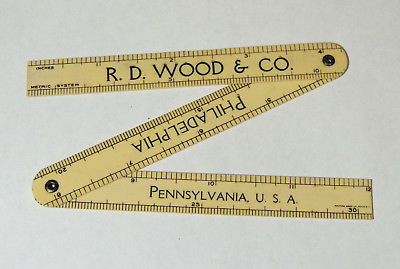 R.D WOOD Plumbing Tools Philadelphia PA Antique c1910 Celluloid Folding RULER