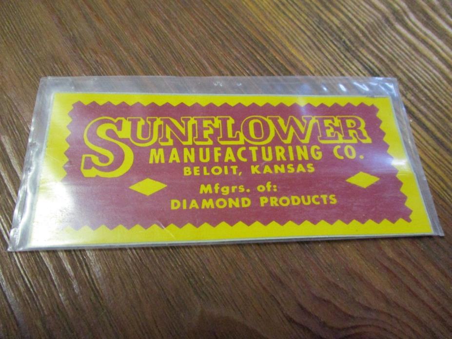 Sunflower Manufacturing Co. Beloit,  Kansas Mfgrs. Of Diamond Products Decal