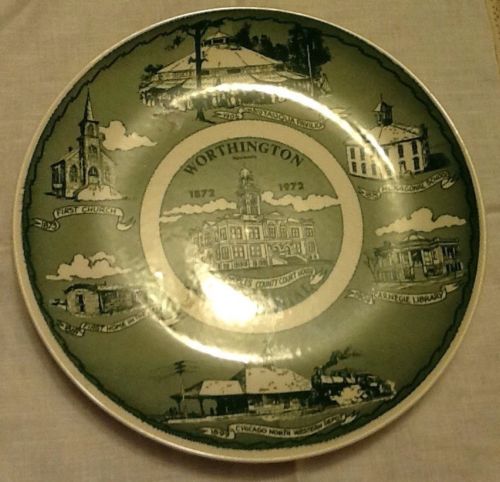 Old Advertising Souvenir Centennial Plate1872-1972 Worthington MN Nobles County