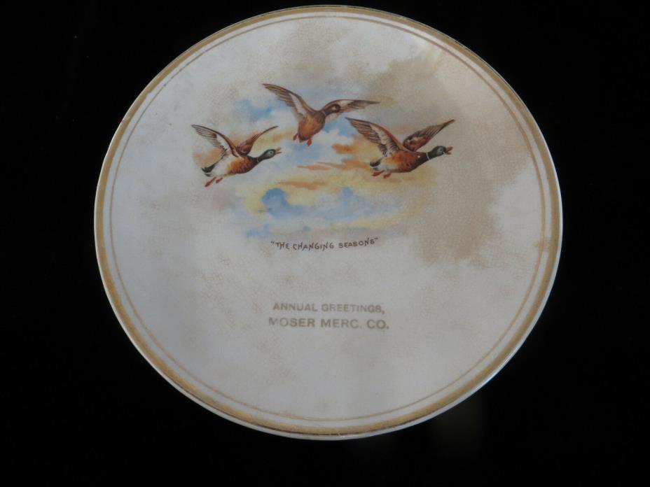 Vintage Advertising Plate -  Annual Creetings Moser Merc. Co. - Mallard Ducks