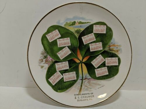 1911 DRESDEN CHINA CALENDAR PLATE Z.E. Craumer, Zeigler's, PA