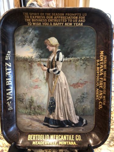 Montana Advertising Beer Tray, Meaderville Montana, Val Blatz Beer, Beer Trays,