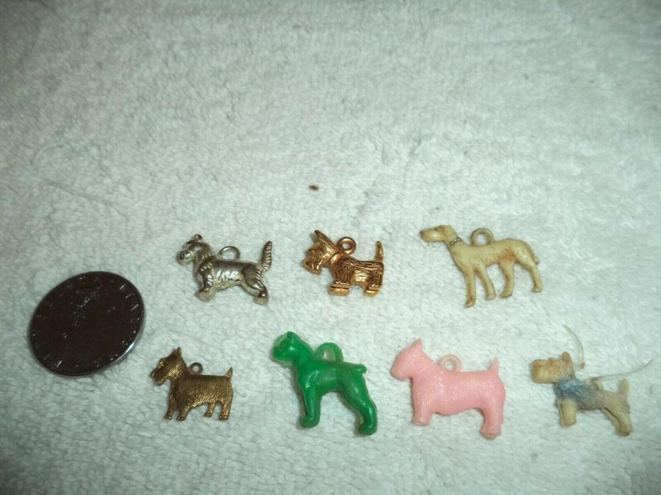 Vintage Lot of 7  Plastic & metal  Cracker Jack Gumball Toy Charms , Dogs