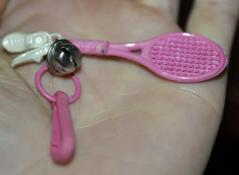 VTG 80's Pink Tennis Racquet & Pair of Shoes Clip On Charm w/ Bell for Necklace