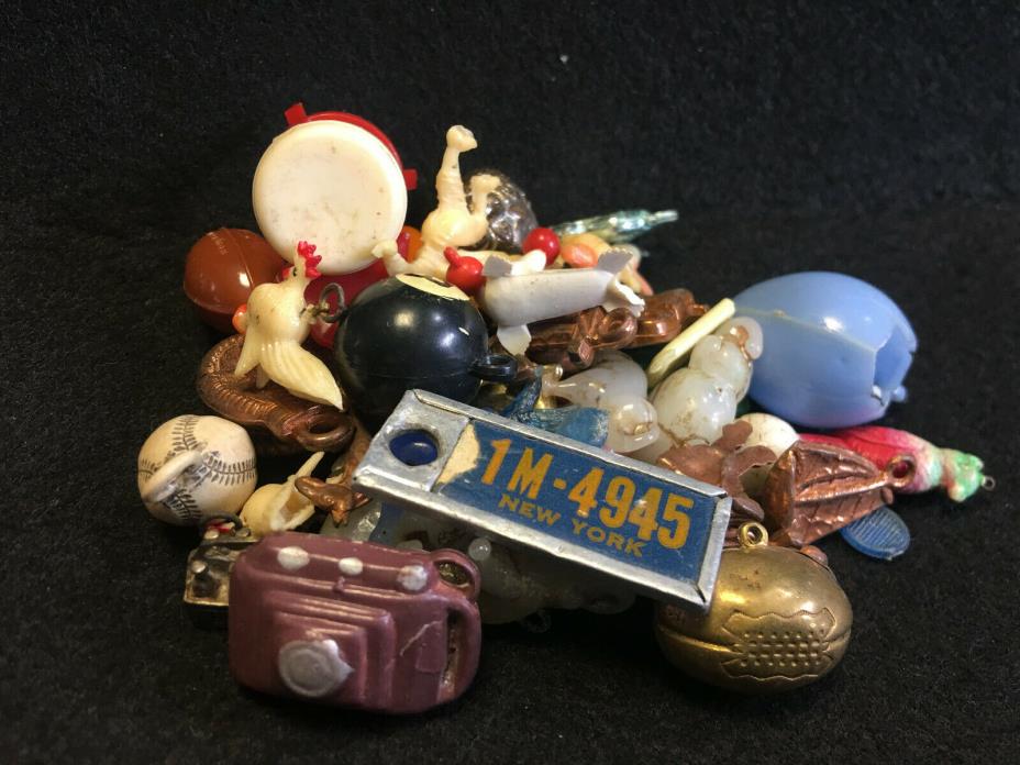 Vtg Celluloid Cracker Jack? Gumball Toy Charms Prizes Lot License plate,Elephant