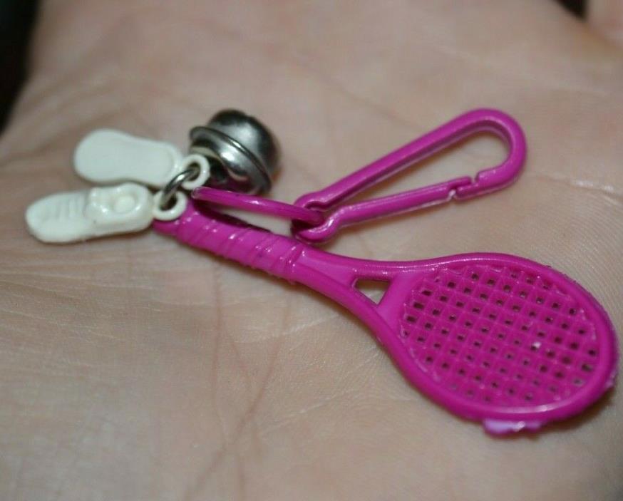 VTG 80's Magenta Tennis Racquet & Sneakers Clip On Charm w/ Bell for Necklace