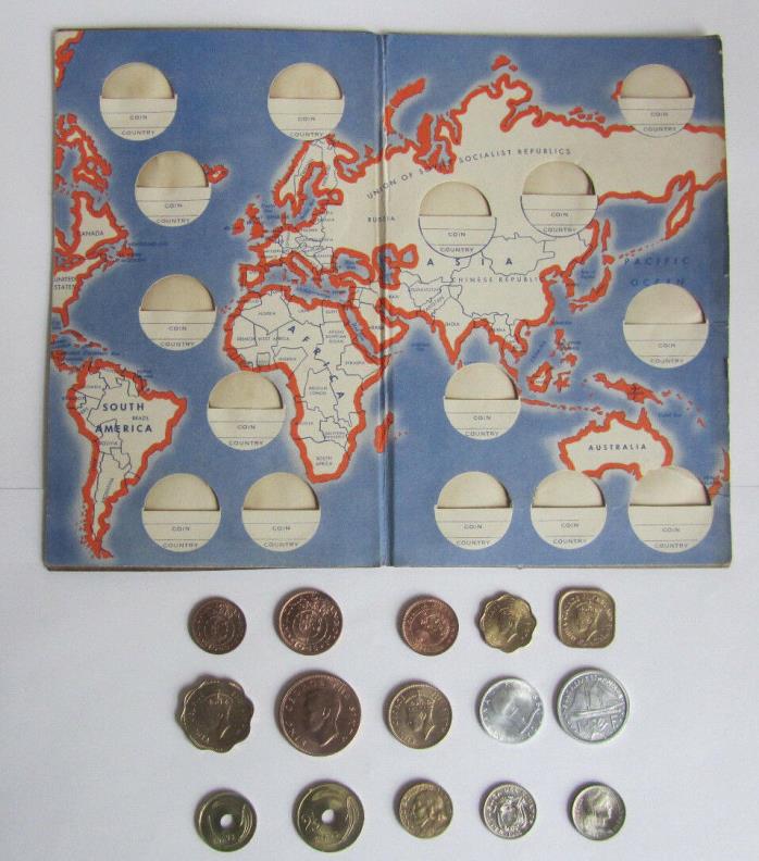 1950's COMPLETE Wheaties UNLABELED MYSTERY Coin Collection In Folder 15 COINS VG