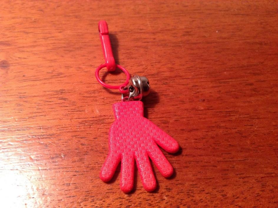 VINTAGE 80s RED GLOVE OR HAND PLASTIC BELL CHARM RETRO PENDANT 1980s CLIP ON