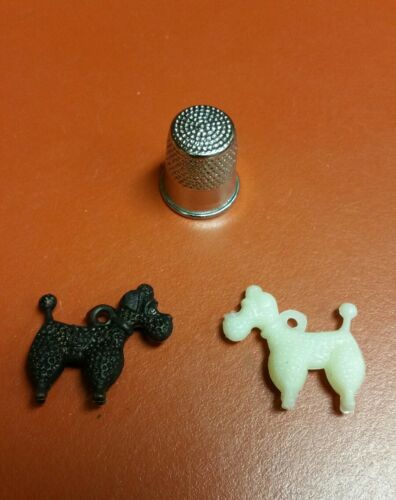 VINTAGE  Plastic BLACK & WHITE Poodle DOG Cracker Jack Toy Charms