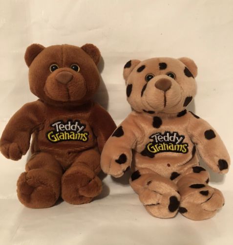 Teddy Grahams Bean Bag Plush Bears, 7” Promotional Nabisco Lot Of 2