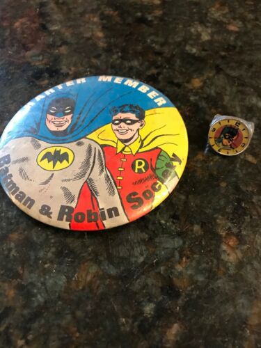 Vintage 1960s Batman Robin Clock Watch Flicker Ring + Charter Member Society Pin