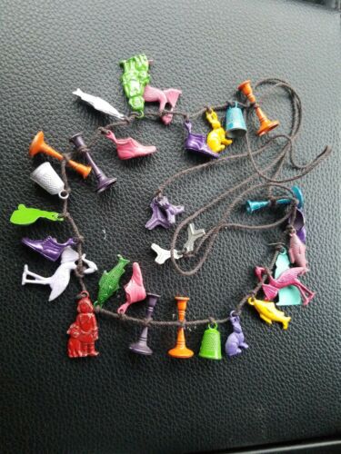 1980'S METAL PAINTED Cracker JILL PRIZE Charm NECKLACE BUSTER BROWN RABBIT STORK