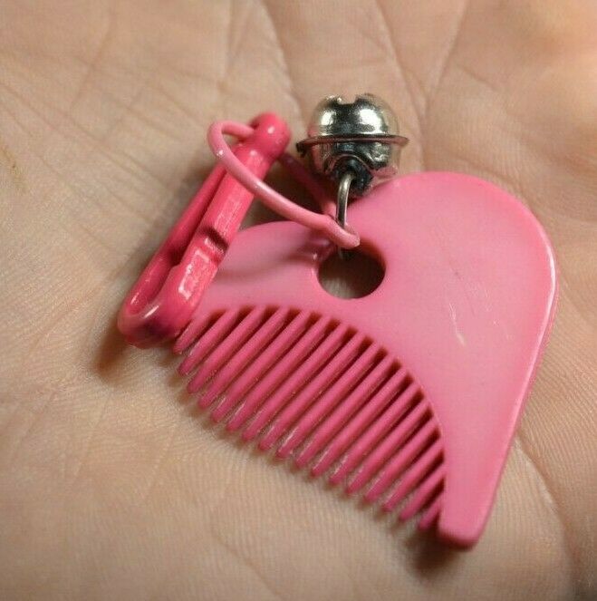 VTG  80's Pink Heart Shaped Comb Clip Charm w/ Bell for Plastic Charms Necklace