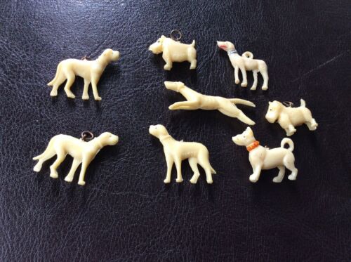 Vintage Celluloid Scottie Dog Cracker Jack Toy Prize Charms  Lot of 8 charms