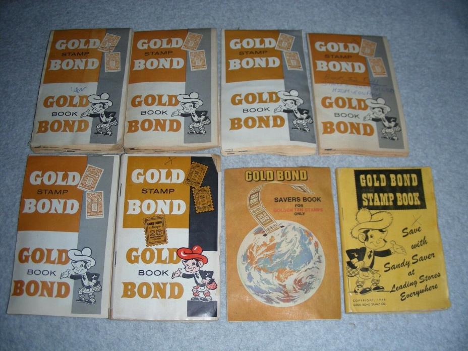 (8) Gold Bond Stamp Books Mostly Full ( 3 book styles ) One Dated 1948