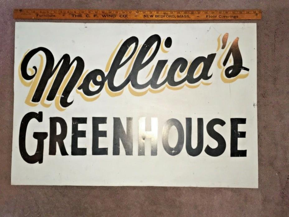 VINTAGE 1950’s-1960’s RARE HAND PAINTED METAL STORE SIGN - MALLICA’S GREENHOUSE