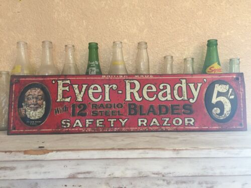 TRUE ANTIQUE 1914: Ever-Ready Radio Steel Razor Metal Sign Shaving Advertisment