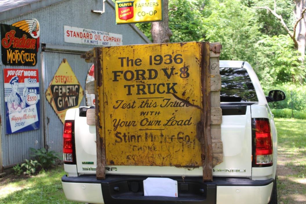 SCARCE 1936 FORD V8 STAKE BED TRUCK DEMONSTRATION DOOR DEALERSHIP SIGN
