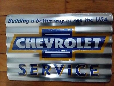 Chevrolet Sign Service Logo Corrugated Metal Vintage Advertising Tin New USA