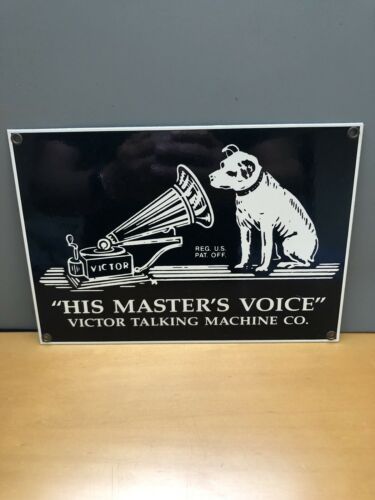 Ande Rooney RCA Victor Porcelain Enameled Sign Dog Phonograph Nipper Dog Drecord