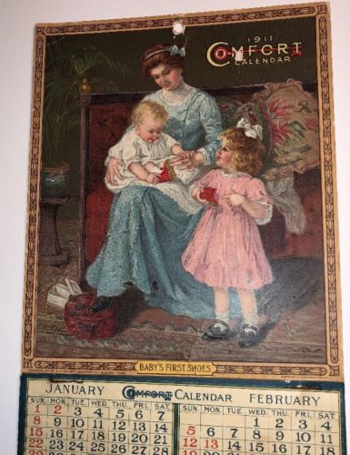 Comfort Shoes 1911 Calendar Sign Mother & Child Nice Litho