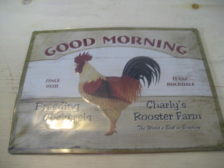 NEW  Nostalgic Art RETRO CHARM Charlys Rooster Farm GOOD MORNING TIN LITHO SIGN