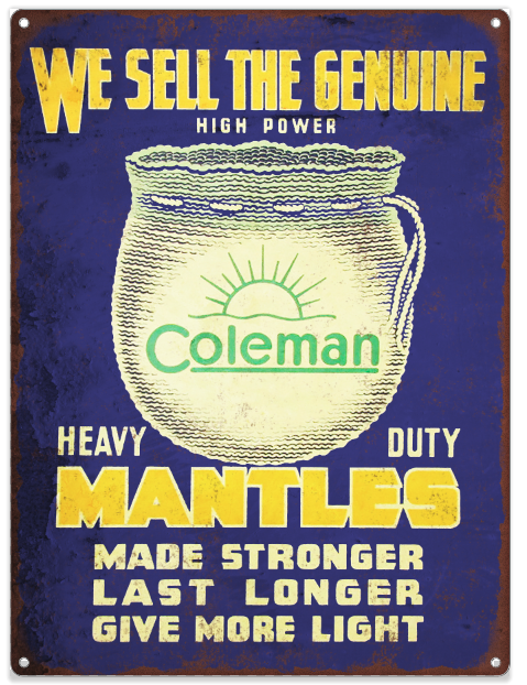 1920s Coleman Lantern Mantles Advertising Ad Baked Metal Repro Sign 9x12 60149