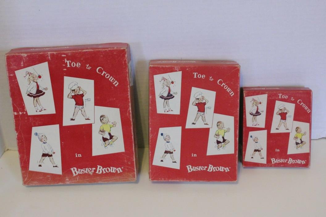 3 VINTAGE MID CENTURY BUSTER BROWN EMPTY COUNTER DISPLAY BOXES