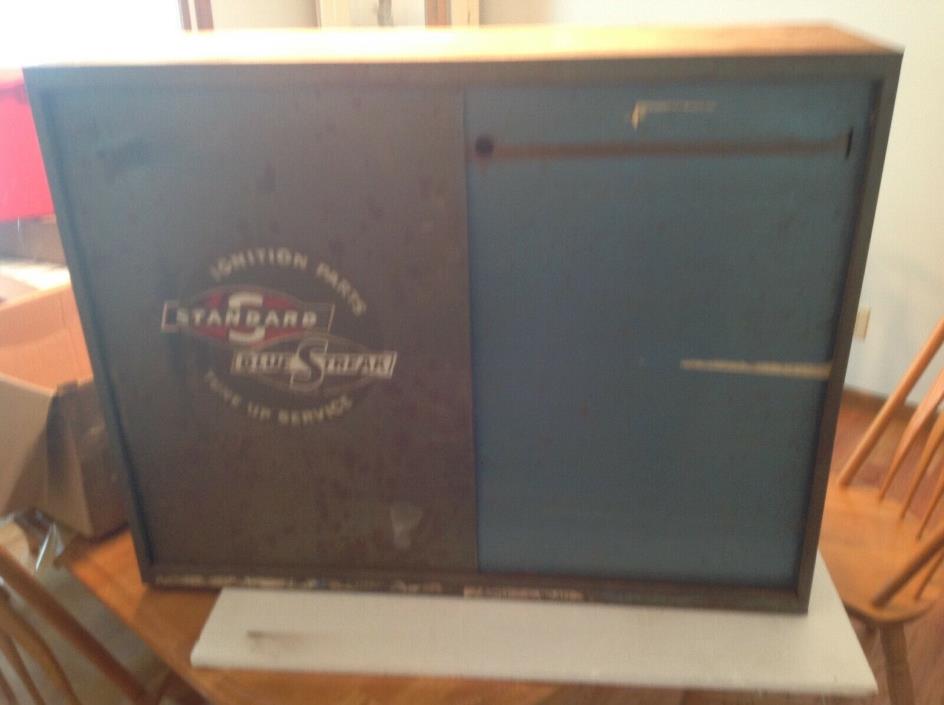 Blue Streak Vintage Ignition Auto Service Station Cabinet over 70 Parts Boxes