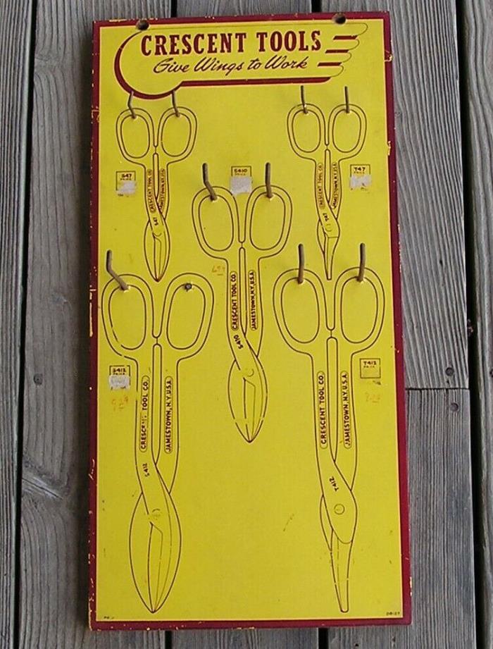 Vintage CRESCENT Tools Store Display Wood Advertising Sign Board - FREE SHIPPING