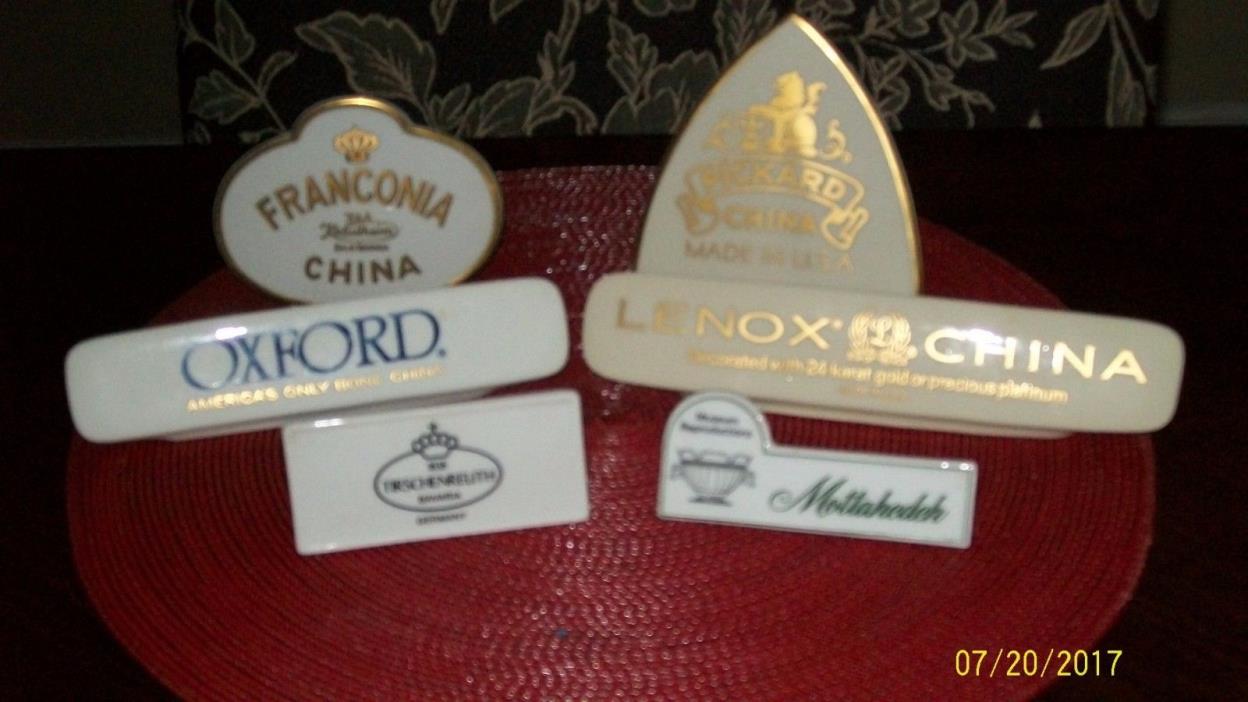 6 Porcelain Store Signs, Pickard, Lenox and others