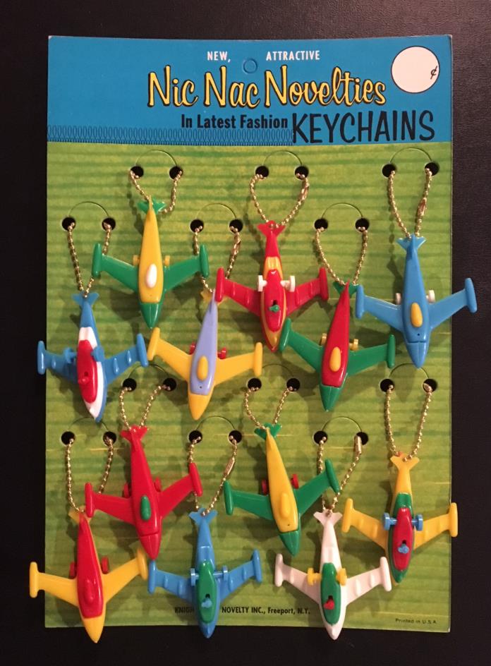1960's Full Display Card of Hard Plastic Airplane Key Chains