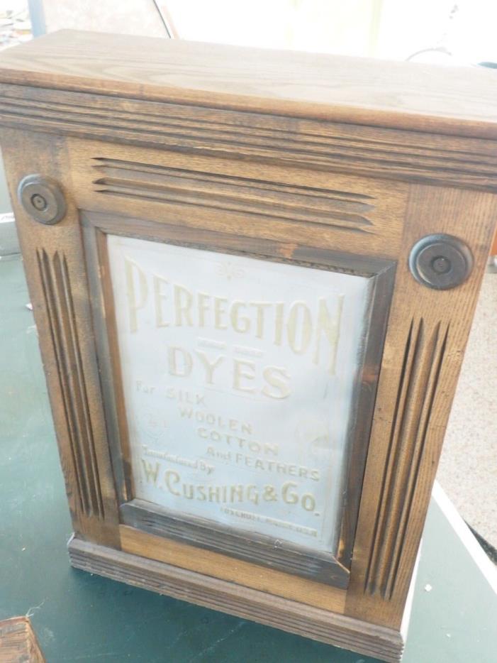 DYE Cabinet PERFECTION DYES cabinet  W. Cushing co antique oak wood