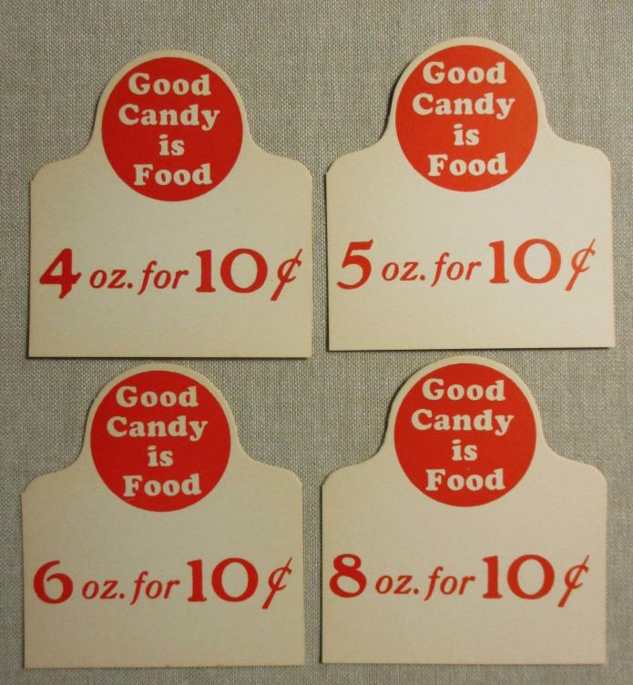 Vintage Food Advertising-CANDY COUNTER-STORE DISPLAY PRICE CARDS-Paper Label-Red