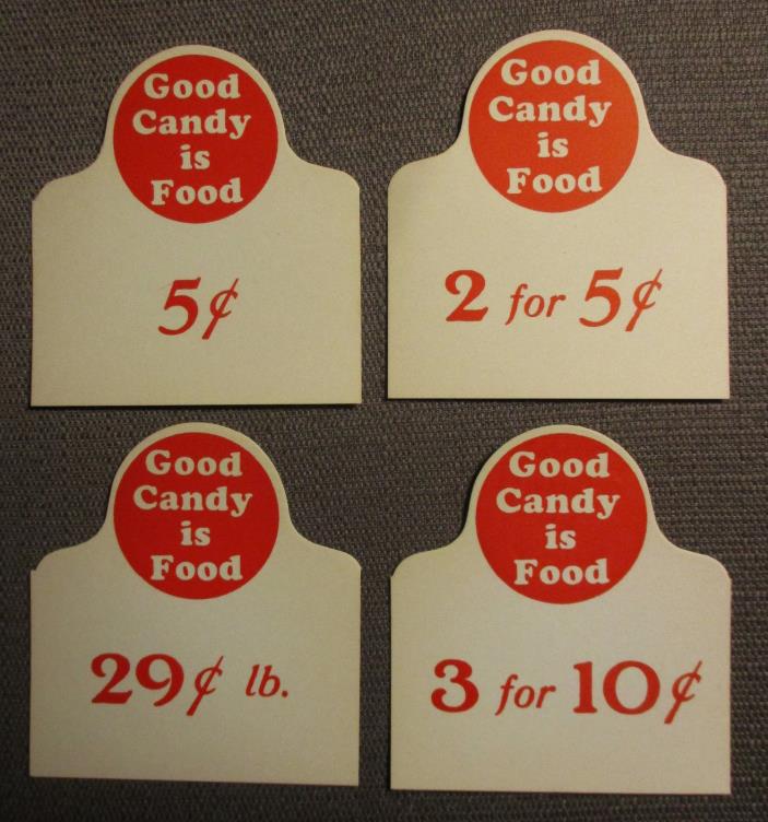 Vintage Advertising-CANDY COUNTER-STORE DISPLAY PRICE CARDS-Paper Food Label-Red