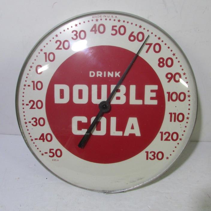 VINTAGE DOUBLE COLA ADVERTISING PAM TYPE ROUND BUBBLE GLASS THERMOMETER 495 A