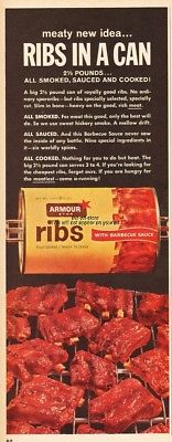 1963 Armour Ribs in a Can Barbecue Sauce Vintage Food Kitchen Decor Print Ad