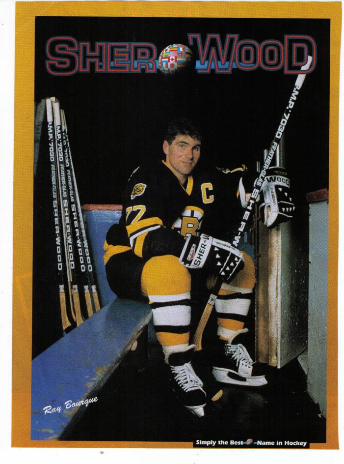 1990's Ray Bourque 'Sherwood' Hockey Equipment Vintage Print Advertisement