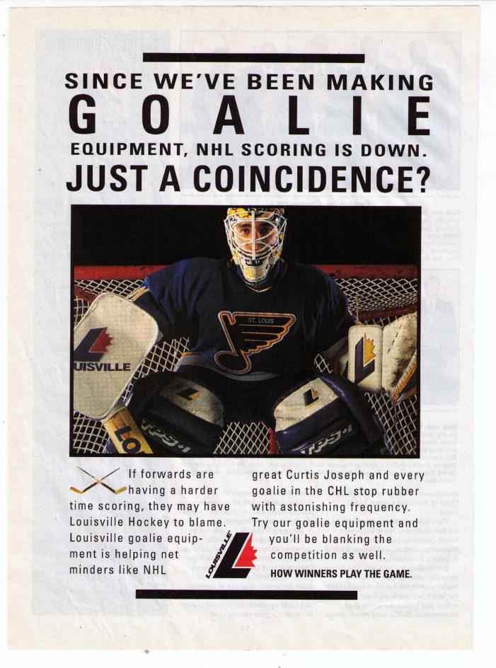 1990 Curtis Joseph Cujo Louisville Hockey Equipment Vintage Print Advertisement