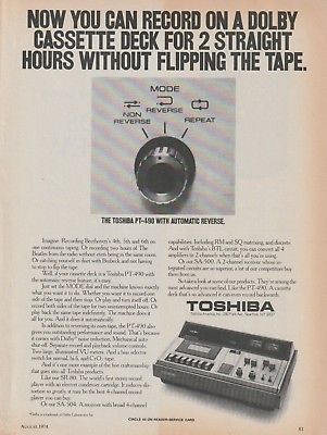 Toshiba - PT-490 Cassette Deck - Original Magazine Ad -1974 (NW)