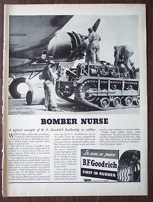 Print Ad 1944 B.F. Goodrich WWII Bomber Nurse Rubber Covered Tracks10.5