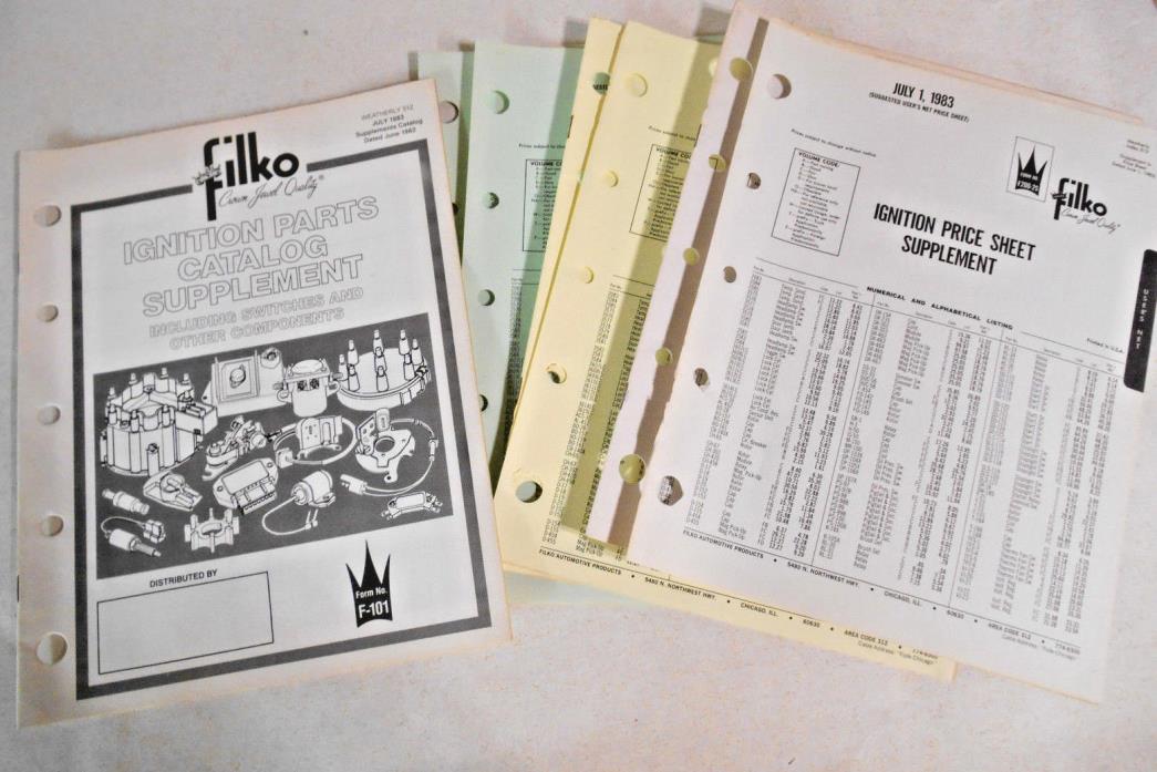 Vintage Old 1983 Filko Ignition Parts Catalog Supplement w Price Sheets F-101