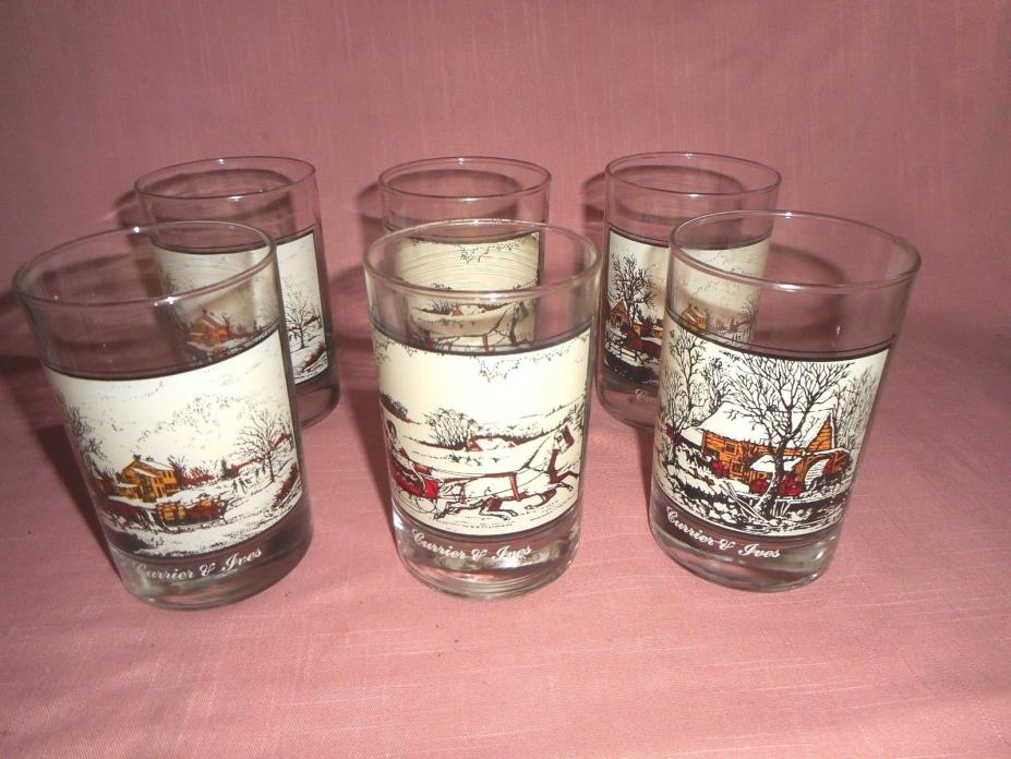 Set of 6 Arby's CURRIER & IVES Christmas Tumblers Glasses - 1981